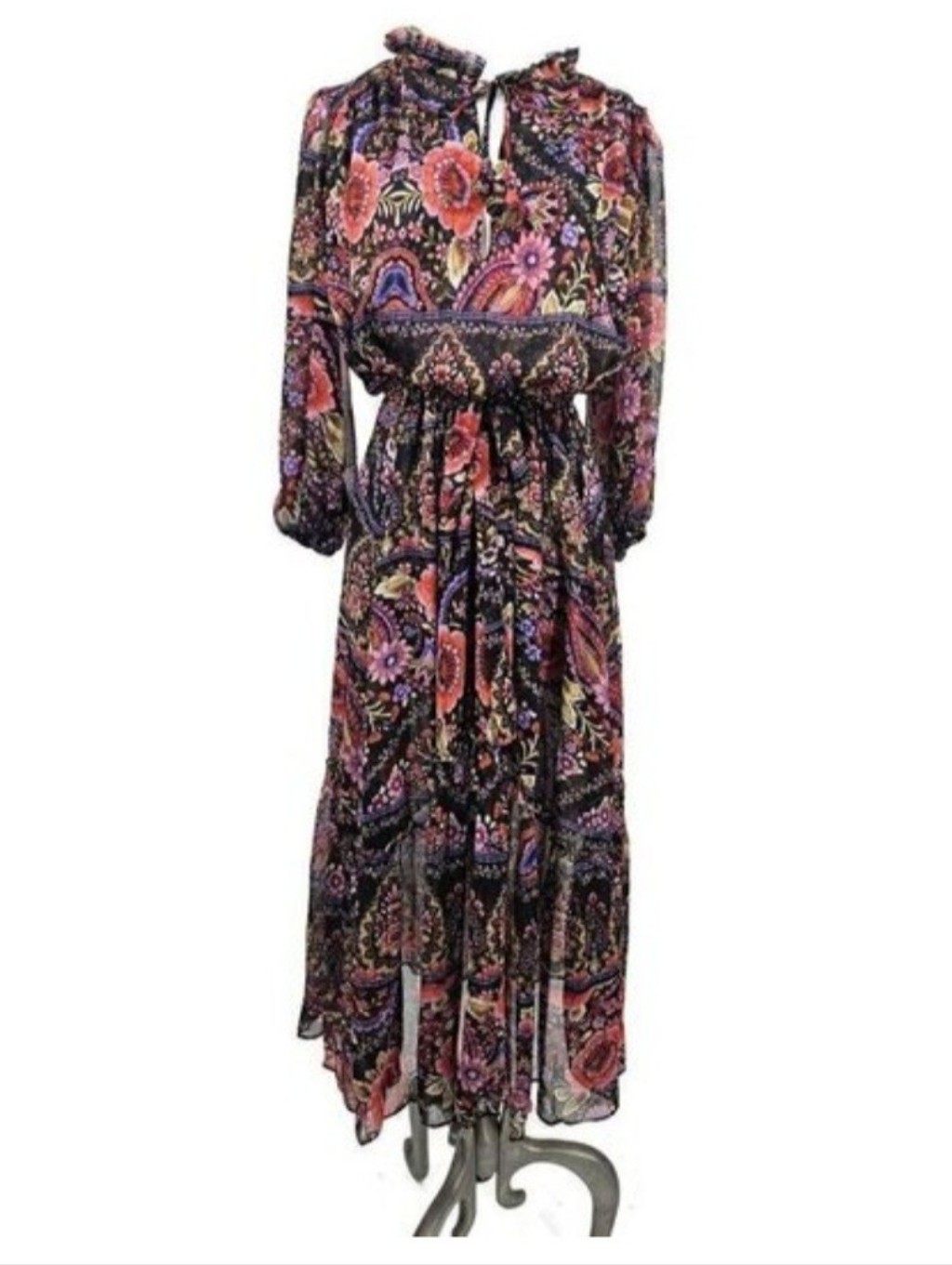 Misa Los Angeles Black Maxi Dress With Pink & Purple Floral Print